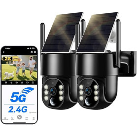 WESECUU Camera Surveillance WiFi Exterieure sans Fil Solaire 2.5K 4MP avec Panneau Solaire 5W, 2K QHD, Batterie 8000mAh, 2.4G et
