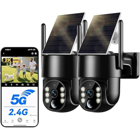 WESECUU Camera Surveillance WiFi Exterieure sans Fil Solaire 2.5K 4MP avec Panneau Solaire 5W, 2K QHD, Batterie 8000mAh, 2.4G et