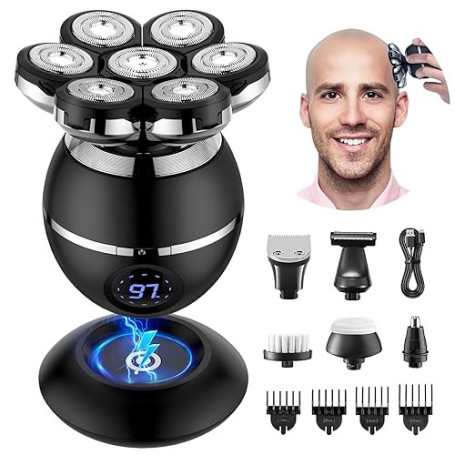 ETENTOUS Rasoir Tete Chauve Homme, 7D Rasoir Électrique Homme- 6 en 1 Tondeuse Crane Chauve- Humide/Sec Étanche IPX7 pour Hommes
