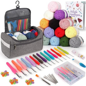 Coopay Kit Crochet Debutant Complet, 15 Pelotes de Laine Crochet, Accessoires de Crochets Tricot, 73 Kits de Crochets Ergonomiqu