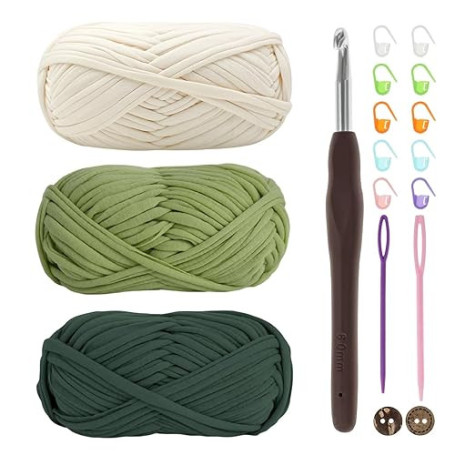 Lot de 3 pelotes de fil à crochet épais pour t-shirt avec crochet de 6 mm, parfait pour les projets de crochet, pour les débutan