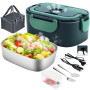 Gentre Lunch Box Chauffante 12V/24V/220V/110V, 1.5L Électrique Acier Inoxydable Chauffage Rapide Gamelle, Boîte Repas Amovible p
