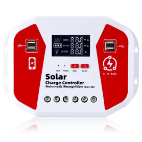 12V/24V Contrôleur De Charge Solaire, PWM Contrôleur De Charge Panneau Solaire, LCD Écran, 4 Ports USB, Compatible Gel Sealed Fl