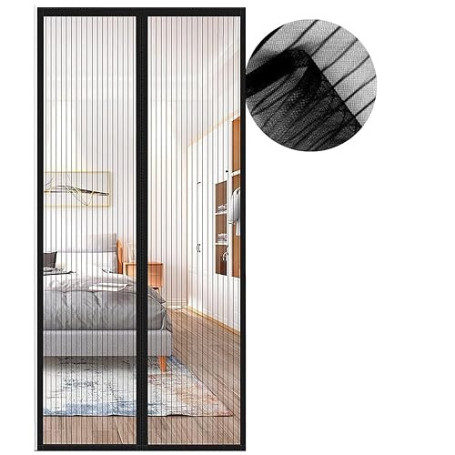 Magnétique Moustiquaire pour Porte, 190x210 cm Rideau de Porte Antimoustique, Noir Moustiquaire Mailles ultra fines pour Couloir