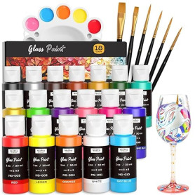 Nicpro 18 couleurs kit de peinture pour vitrail, 30 ml, peinture acrylique imperméable, peinture verre pour créations artistique