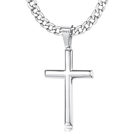 Chriscoco Collier Croix en ???????????????????????? ???????????????????????????????? ???????????? Homme Femme 5MM Large Acier In