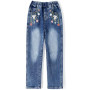 KIDSCOOL SPACE Jean Fille, Ceinture Élastique, Denim Stretch Brodé, Bleu