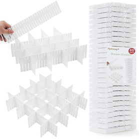 Flytianmy 40 Pcs Séparateurs de Tiroir, Organisateur de Tiroir Réglables pour sous-Vêtements, Chaussettes, Maquillage, Fournitur