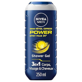 NIVEA MEN Gel douche Réveil Express Power (1 x 250 ml) — Soin lavant vivifiant enrichi en Infusion d'Agrumes — Gel douche homme