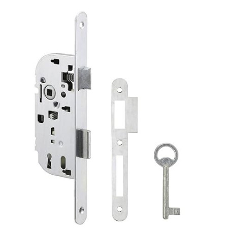 Metalux série 260 - Serrure à encastrer Réversible avec gâche et clé pour porte Porte de chambre Toilettes Bureau Salle de bain