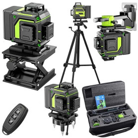 Niveau Laser Chantier Autonivelant 360° x 4 Avec trépied, Lazer Niveaux 4D 16 Lignes Laser, Mode Impulsion ExtéRieur, 2 x Batter