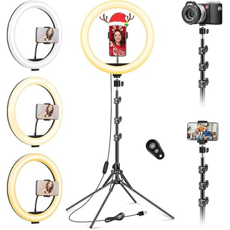 11.5" Ring Light Professionnel avec Trépied Grand, [Mise à Niveau] 1m77/69.5" Trepied Smartphone Anneau Lumineux, Selfie LED Ann