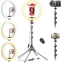 11.5" Ring Light Professionnel avec Trépied Grand, [Mise à Niveau] 1m77/69.5" Trepied Smartphone Anneau Lumineux, Selfie LED Ann