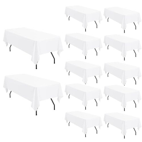 Lot de 12 Nappes Rectangulaires en Polyester de 153 x 260cm pouces pour tables rectangulaires de 6 pieds/1,8m,couverture de tabl