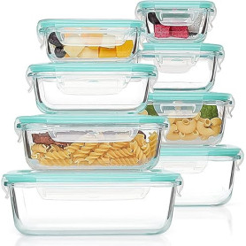 Vtopmart Lot de 16 Boite Alimentaire Verre（8 Récipient, 8 Couvercle）,Boite en Verre avec Couvercle Alimentaire, Boite Hermetique