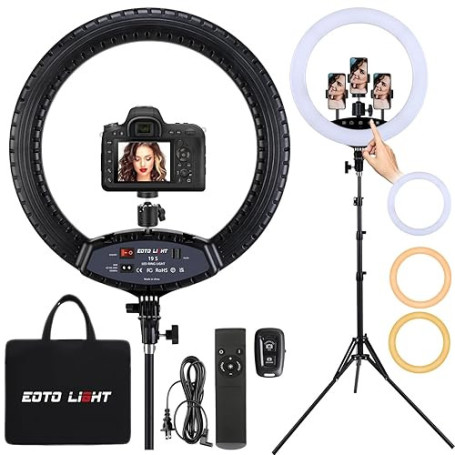 EOTO Light Anneau lumineux LED 48,3 cm avec trépied pour maquillage, portrait, vlog YouTube, prise de vue vidéo, sac de transpor