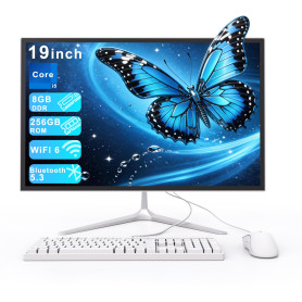 SUKOTOP 19 Pouces Ordinateur Tout-en-Un Noyau d'ordinateur i5 4 noyaux (jusqu'à 3,7 GHz) 256 Go SSD WiFi6 Bluetooth 5.3 avec Kye