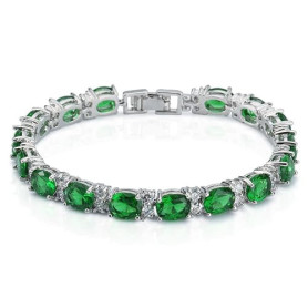 Hasnsofie Bracelet Femme Plaqué Or Blanc avec Zircon Cubique Ovale, Bijoux Bracelet Elégant Disponible en 4 Couleurs, Bracelet H