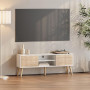 Meuble TV Design Support Télé Banc avec 2 Portes et 2 Étagères Panneau de Particules Mélaminé Pieds en Bois avec Revêtement PVC