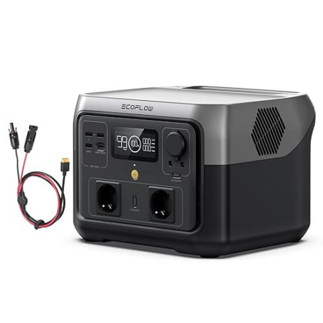 Station électrique portable ECOFLOW RIVER 2 MAX avec câble solaire, batterie LiFeP04, 512 Wh charge rapide en 1 heure, sortie 10