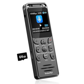 80GB 70H Dictaphone Enregistreur Vocal Numérique, Volorful 1,44" Écran Couleur Enregistreur Audio avec Activation Vocale, Lecteu