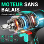 DCA Clé à chocs sans fil 20V Brushless, 682 Nm de couple max, enclume à anneau 13 mm, 2* batterie Li-ion 4000 mAh, 4 modes, lamp