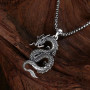 XIXLES Collier dragon en argent sterling 925 oxydé - Pendentif dragon - Bijou animal pour homme