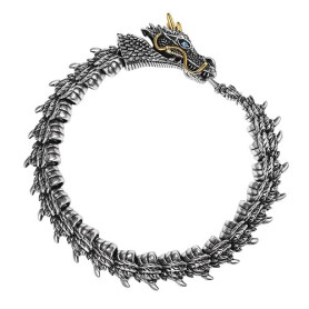 Flongo Bracelet serpent dragon pour homme: gothique viking acier inoxydable flexible flexible flexible tête de dragon avec corne