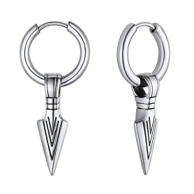 FaithHeart Boucles d'Oreilles Homme en Acier Inoxydable/Plaqué Or/Noir, Petite Créole avec Pendante Lance Flèche Viking, Bijou G