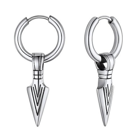 FaithHeart Boucles d'Oreilles Homme en Acier Inoxydable/Plaqué Or/Noir, Petite Créole avec Pendante Lance Flèche Viking, Bijou G