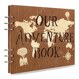 Creawoo Album photo de scrapbooking en bois Our Adventure Book, fait à la main pour couples, album photo mémoire pour anniversai