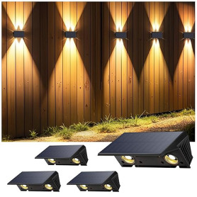 IIRARA Applique Solaire Extérieur,4 Articles Haut & Bas Applique Murale Solaire Blanc Chaud 1500mAh Lampe Solaire Murale Extérie