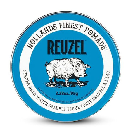Reuzel Pommade à tenue forte bleue, pommade à tenue forte pour un look ultra brillant, soluble dans l'eau avec un parfum de vani