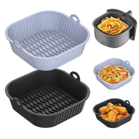 Diboniur Plat Air Fryer 5-8 L, 2 Pièces Moule Silicone Air Fryer Accessoires, Base Surélevée, Moule Silicone Réutilisable pour P