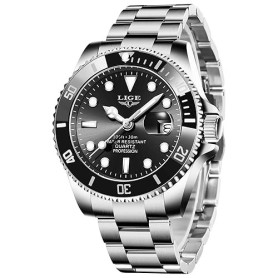 LIGE Montre Homme, Montres Bracelet Quartz Analogique, Acier Inoxydable, étanche 3 ATM （30M）, Aiguilles Lumineuses, Affichage de