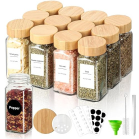 Cozary Pot a Epices en Verre avec Couvercle 12 Pièces 120ml Carré Bocaux à Épices Boite a Epices Avec étiquette Idéal pour conse