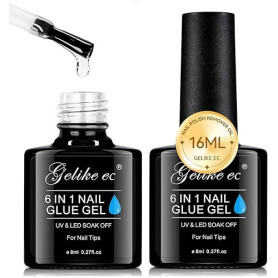 Gelike ec Colle Faux Ongles Gel - 6 en 1 UV Colle Capsule Americaine Ongle Extra Forte Gummy Base Pose americaine Nail Glue 2PCS