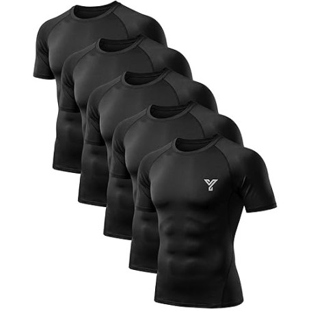 YESWEL Lot De 5 T-Shirts De Compression Homme à Manches Courtes, T-Shirts Fonctionnels Respirants Et SéChage Rapide, sous-VêTeme