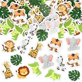 100 Pièces Confettis Animaux de la Jungle, Décoration de Table pour Anniversaire Garçon Fille