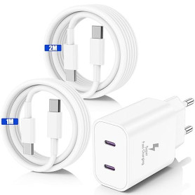 45W USB C Chargeur Rapide pour iPhone 17 16 15 Pro Max,2-Port Chargeur Usbc Apple avec 1M+2M Câble USB C pour iPhone 17 16 15 Pr
