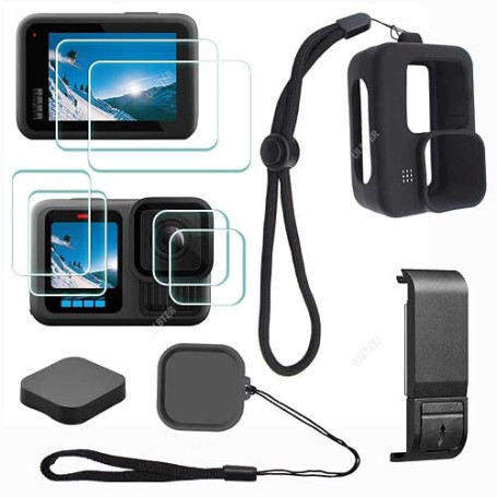 ULBTER Accessoire pour GoPro Hero 13 Hero13 Protection écran pour Objectif + Couvercle Batterie + étui en Caoutchouc + Cordon +