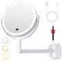 Auxmir Miroir Grossissant 30X/1X avec Affichage Batterie, Bouton Tactile Double Face, 3 Modes Lumière, Installation Murale sans 