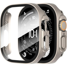 Diruite 2 Pièces Coque pour Apple Watch Ultra 3/2/1 49mm Protection Écran Dur PC Matériel Ultra Mince Verre Trempé Écran Case,Ti