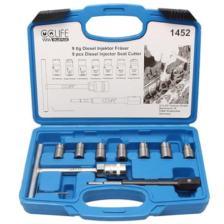 CCLIFE Kit de 10 pièces Fraises d'Étanchéité pour Injecteurs Diesel, Fraiseuse pour Moteurs CDI avec Poignée en T et Mandrin Hex
