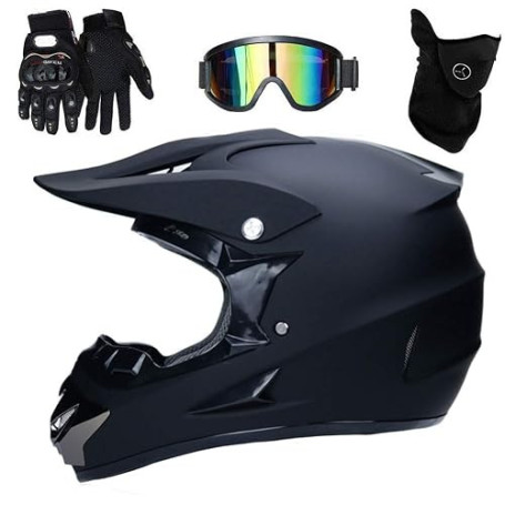 UIGJIOG Casque de Moto pour Enfant Motocross Cross Off-Road D. O. T Homologué Noir Adulte Casque Cross avec Gants/Lunettes/Masqu