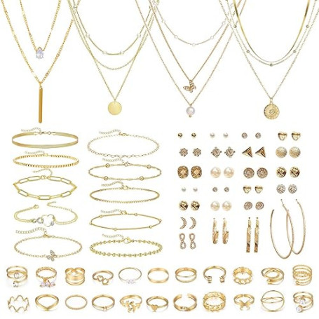 ZXTGBQ 60 Pcs Parure Bijoux Femme Or, Bracelet Ensemble Bijoux Ensemble Bijoux, Boucle D'Oreille Bracelet Collier Perle Zircon C