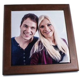 Dessous de Plat personnalisé en Bois foncé et céramique – sous Plat avec Impression Photo personnalisée – Support de Table Perso