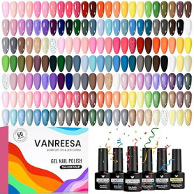 VANREESA 60Pcs Vernis Semi Permanent, 55 Couleurs Vernis Gel UV Semi Permanent avec Base Top Coat Mat Pailleté, Rouge Rose Bleu