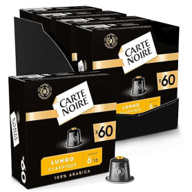 CARTE NOIRE - Capsules de Café Espresso Lungo N°6 Compatibles Nespresso® - Café Arabica - Lot de 4 x 60 Capsules Aluminium - Fab