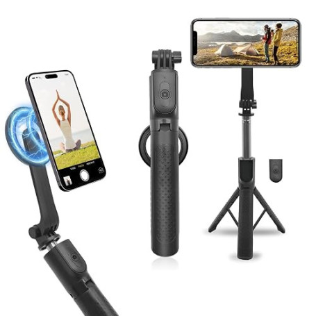 Gbformat Magnétique Perche à Selfie & Trepied Smartphone avec Télécommande Amovible et Anneau Magnétique, Support de Téléphone E